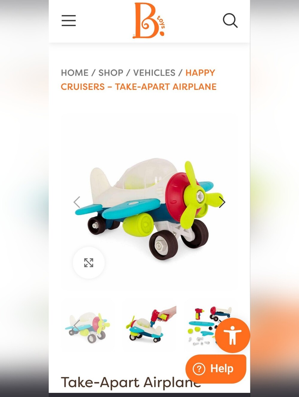 B- Toys Take-Apart Airplane Toy - Multi Color